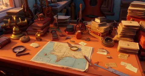 Un bureau de conseiller avec une carte, une loupe et des instruments : un outil de tests pour conseiller en orientation