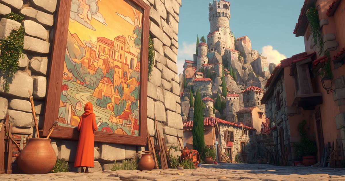 Un personnage peint une grande fresque sur le mur d'un château : le profil RIASEC Artistique